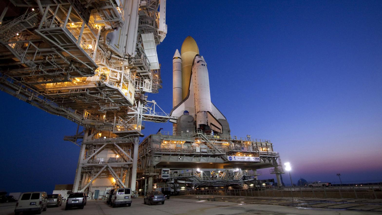 The space shuttle Atlantis on Mobile Launcher Platform-2 prior to launch on May 14, 2010.  (Image: NASA)