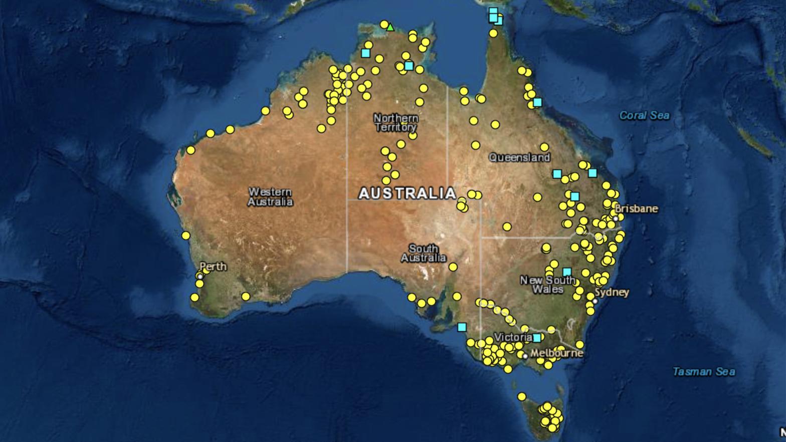 Colonial Frontier Massacres in Australia map