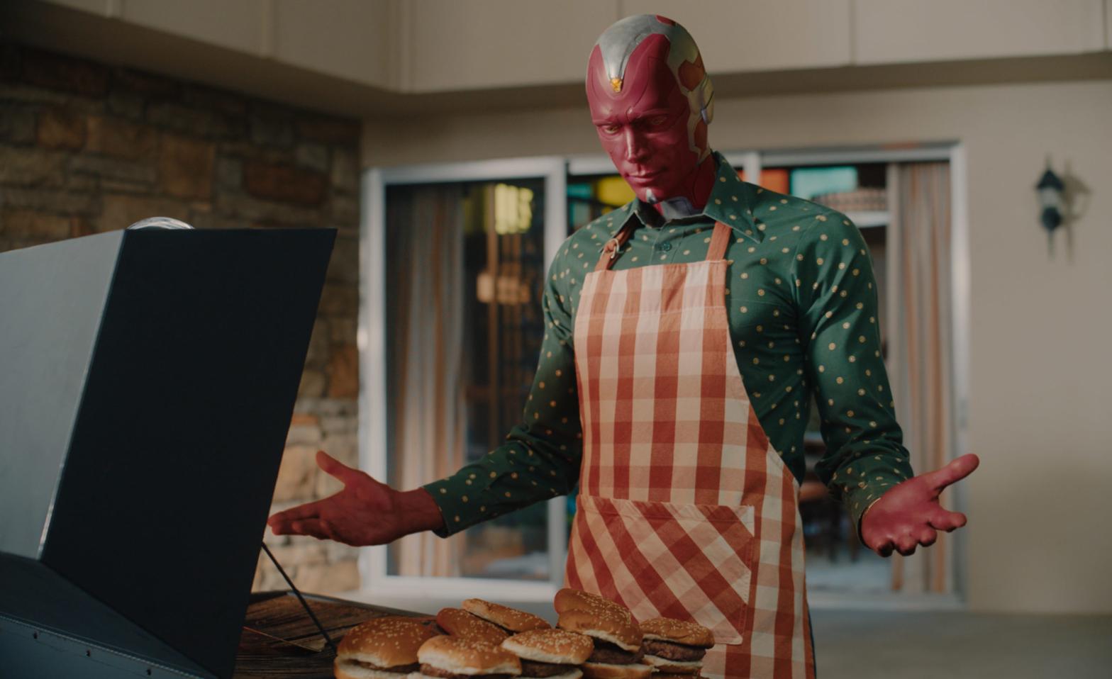 Vision grilling burgers, as dads are wont to do. (Image: Disney+/Marvel)