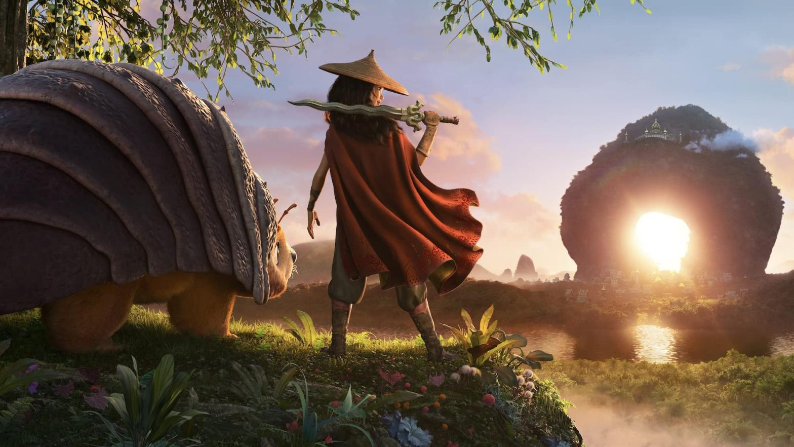 Pictured, left to right: armadillo, Raya, weird rock. (Image: Disney)