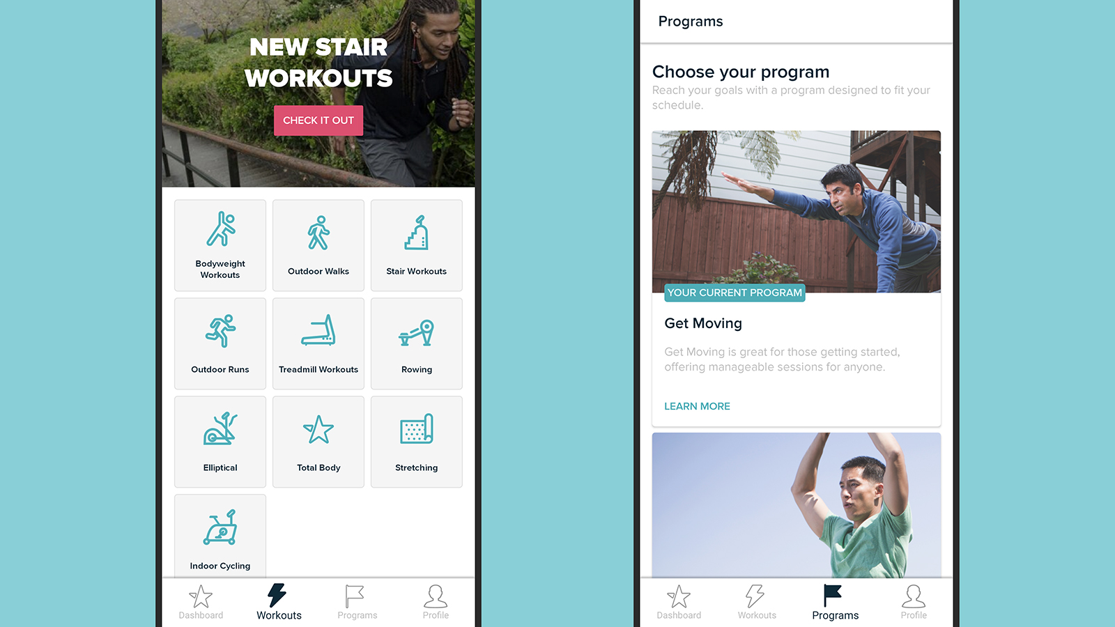 Workouts and guided programs in the Fitbit Coach app. (Screenshot: Fitbit)
