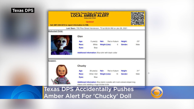 Texas Accidentally Posts Amber Alerts for Chucky, the Killer Doll, and His Creepy Eunuch Son