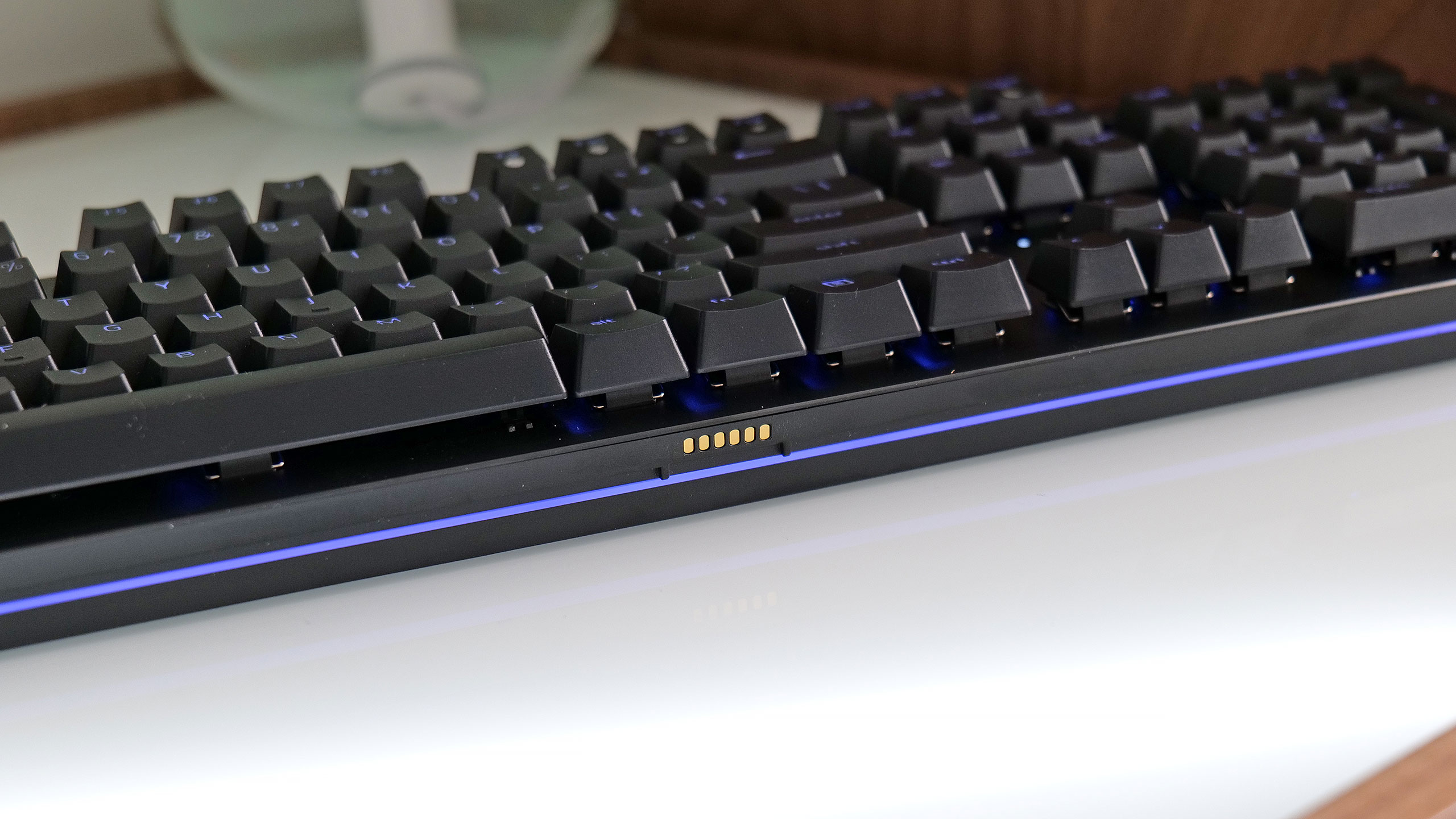 For those who love some nice RGB, there's a bonus strip of lighting around the base of the keyboard.  (Photo: Sam Rutherford)