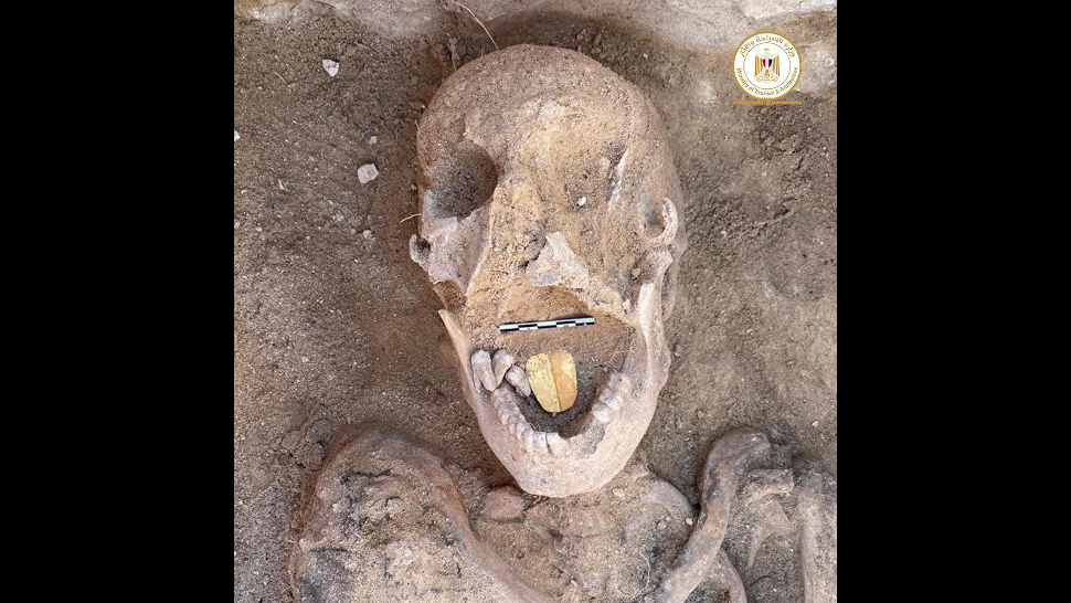 An Egyptian mummy found with a golden tongue.  (Image: Egyptian Ministry of Tourism and Antiquities)