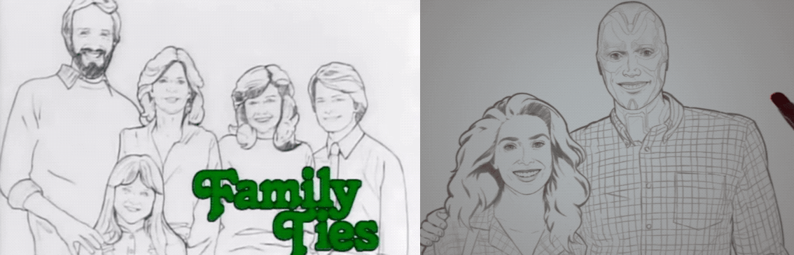 Family Ties vs WandaVision (Gif: CBS/Disney)
