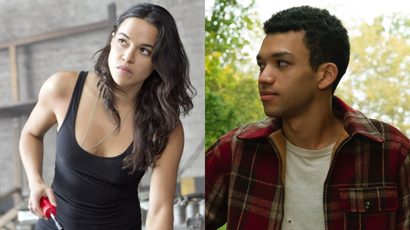 Michelle Rodriguez in Fast & Furious 9 and Justice Smith in All the Bright Things, respectively. (Image: Paramount/Netflix)