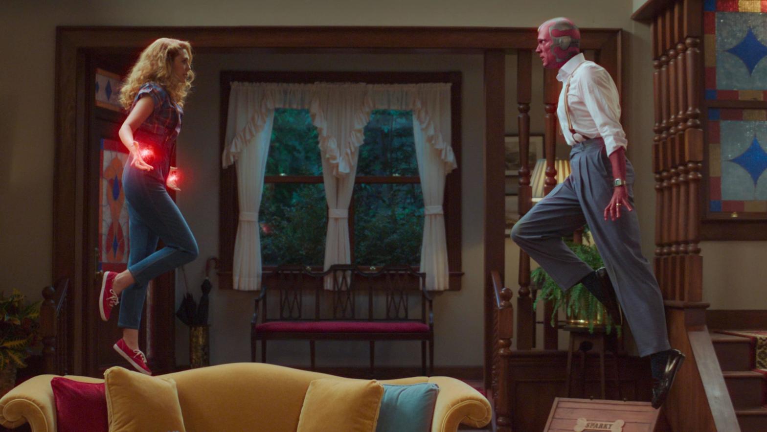 Wanda and Vision get into a heated argument just before an unexpected guest arrives to their Westview home. (Image: Marvel Studios)