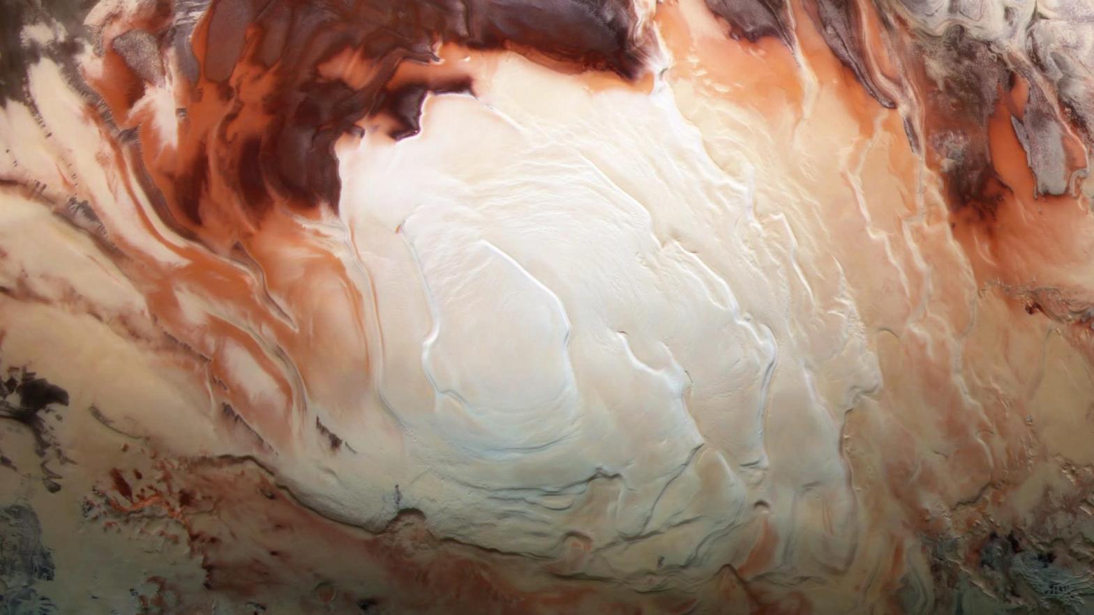 The Martian south pole.  (Illustration: ESA/DLR/FU Berlin/Bill Dunford)