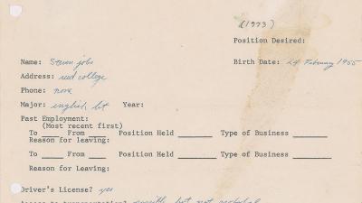 Steve Job’s Employment Application From 1973 is Up For Auction