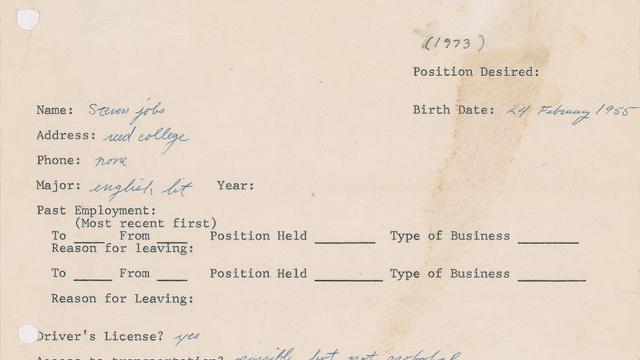 Steve Job’s Employment Application From 1973 is Up For Auction