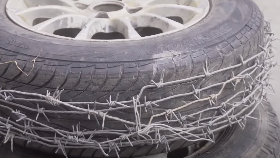 Our Favorite Russians Attempt To Make Studded Tires Using Barbed Wire