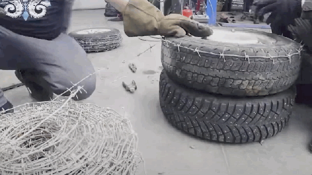 Our Favorite Russians Attempt To Make Studded Tires Using Barbed Wire
