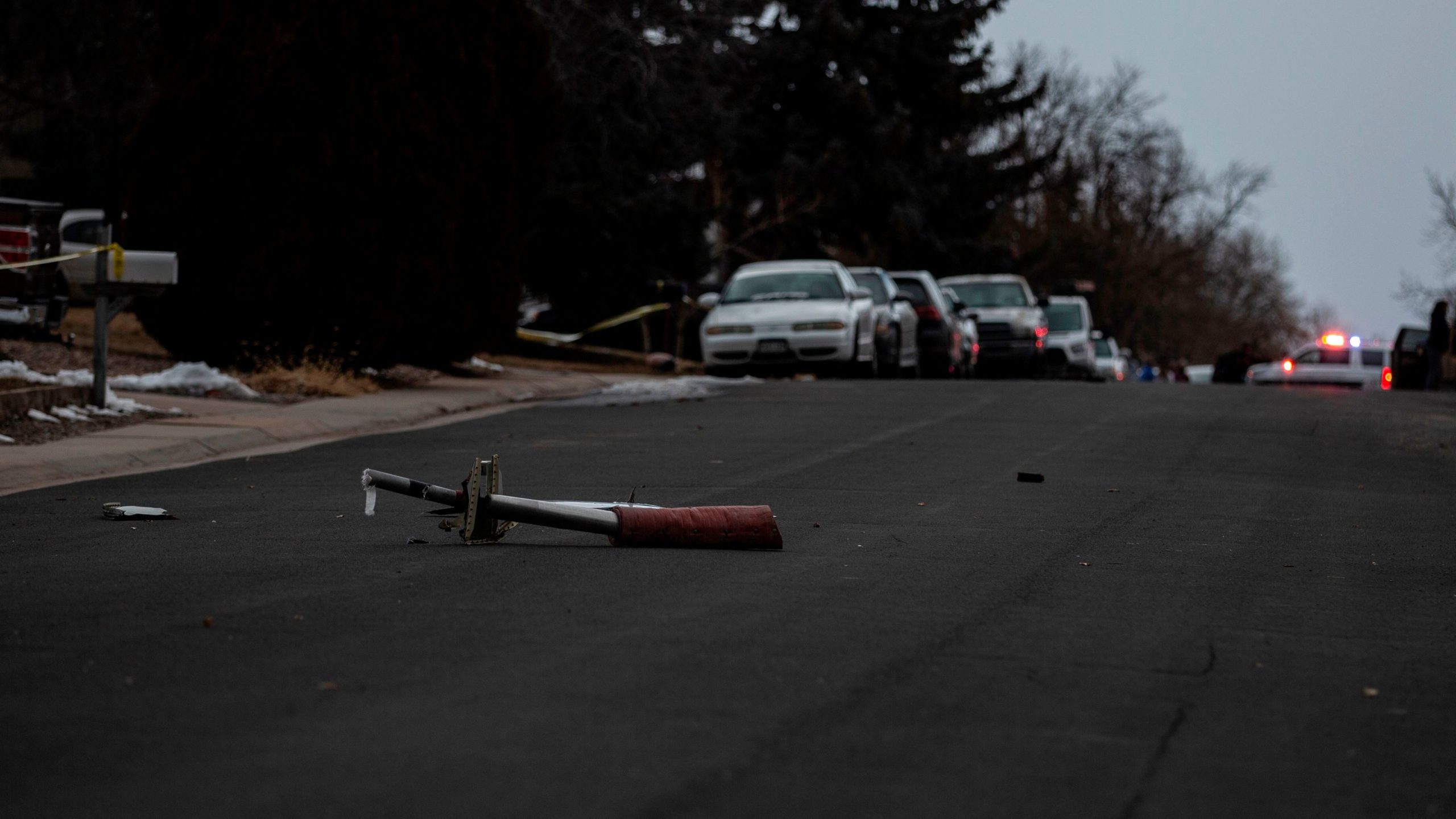 Debris fallen from a United Airlines aeroplane's engine lay scattered through the neighbourhood of Broomfield, outside Denver, Colorado, on February 20, 2021.  (Photo: Che Strange/AFP, Getty Images)
