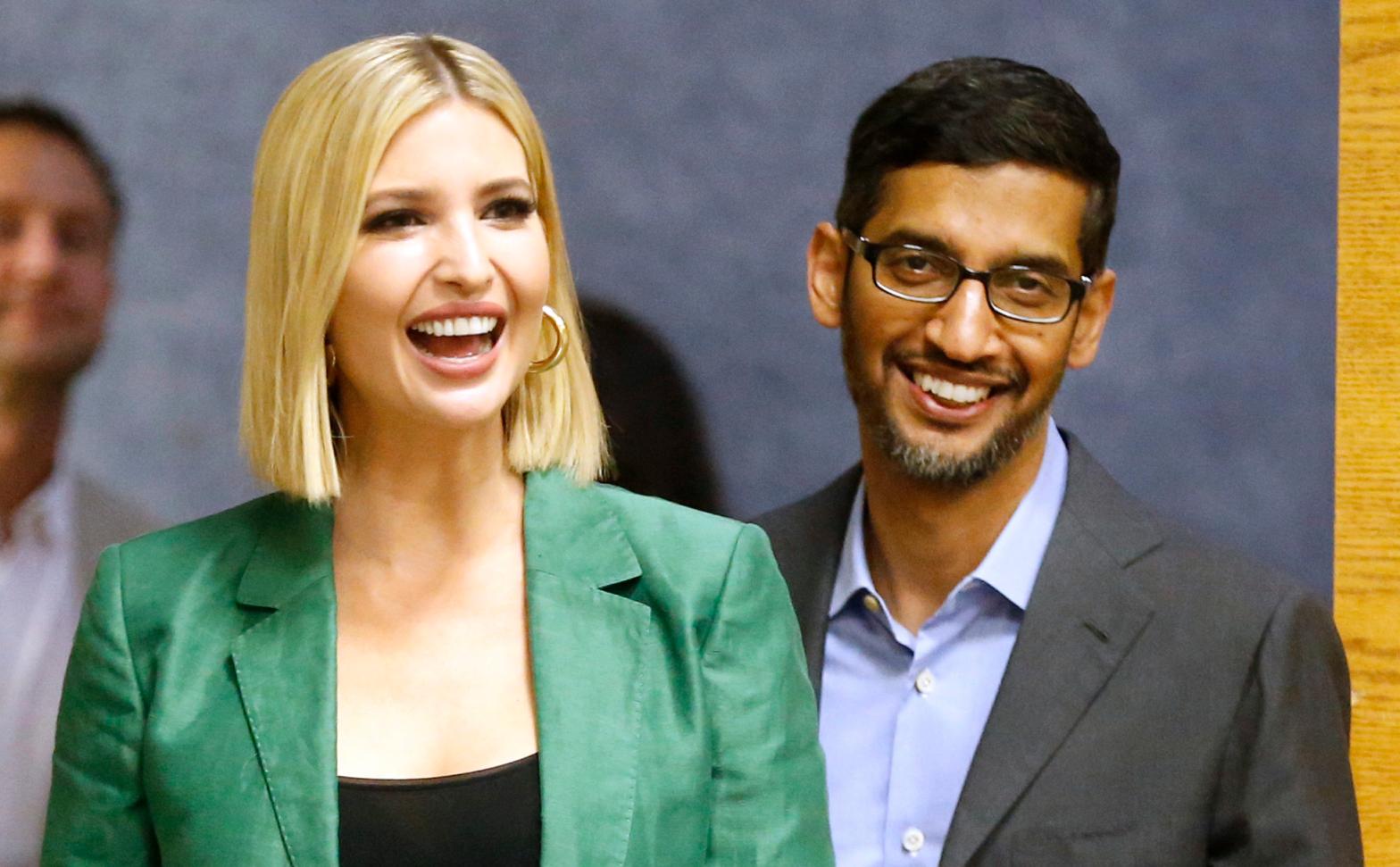White House advisor Ivanka Trump and the CEO of Google, Sundar Pichai, arrive for a roundtable discussion focusing on assisting American workers for the changing economy on October 3, 2019, in Dallas, Texas. (Photo: Ron Jenkins, Getty Images)