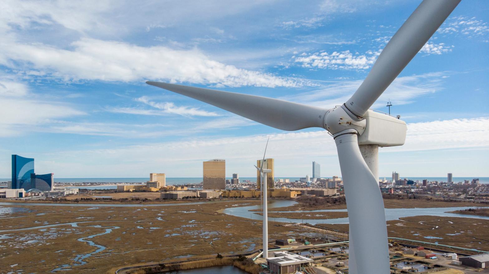Wind turbines spin to generate electrical power in Atlantic City, New Jersey. (Photo: Ted Shaffrey, AP)