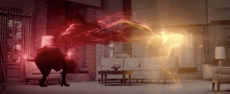 Wanda's chaos magic conjuring a simulation of Vision. (Gif: Disney+/Marvel)