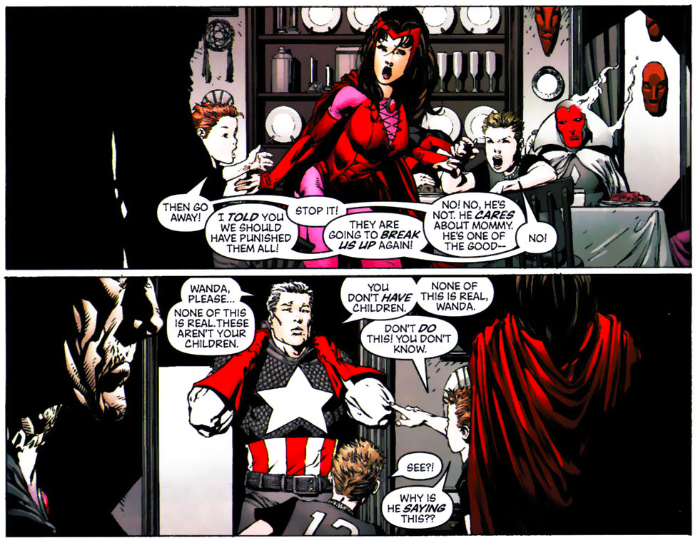Wanda being confronted by Captain America about what she's done. (Image: Olivier Coipel, Danni Miki, Frank D’Armata/Marvel)