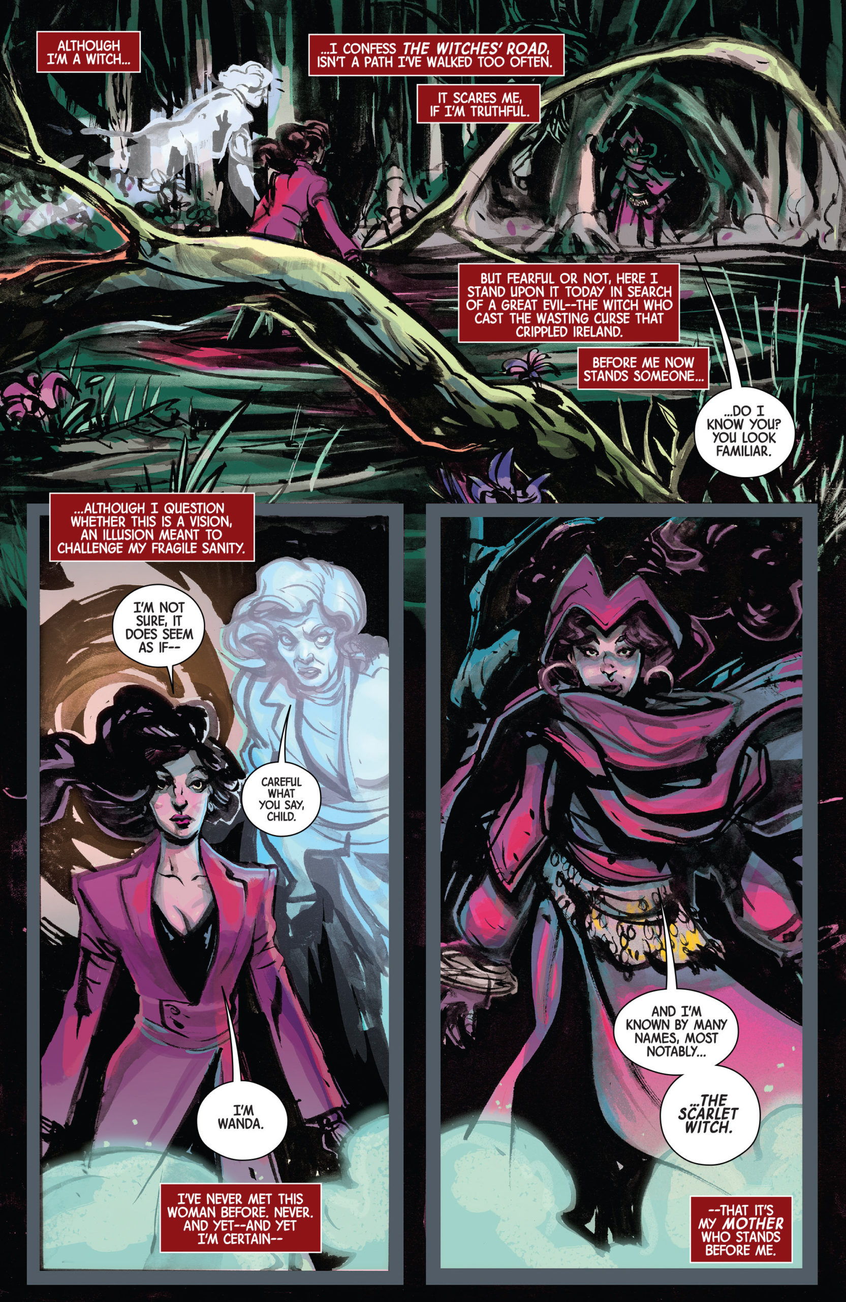 Wanda encountering her mother on the Witches' Road. (Image: Chris Visions/Marvel)