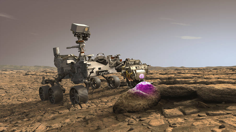 An illustration of PIXL at work analysing the chemistry of an ancient Martian rock. (Illustration: NASA/JPL-Caltech, Fair Use)
