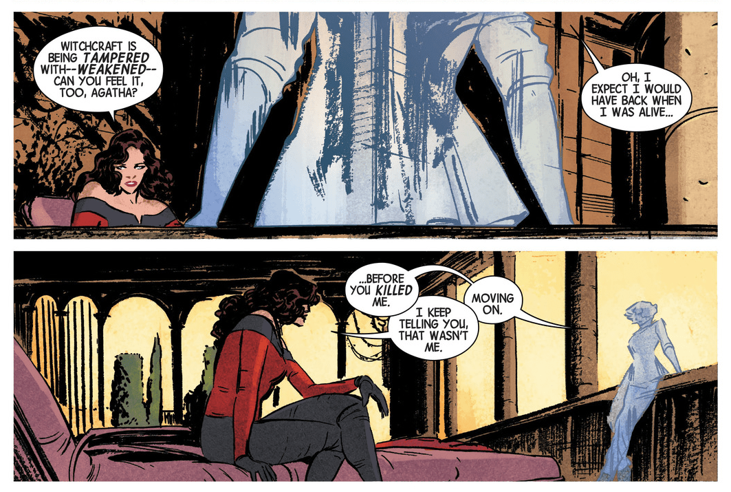 Wanda and Agatha catching up. (Image: Vanessa Del Rey, Jordie Bellaire, Cory Petit/Marvel)