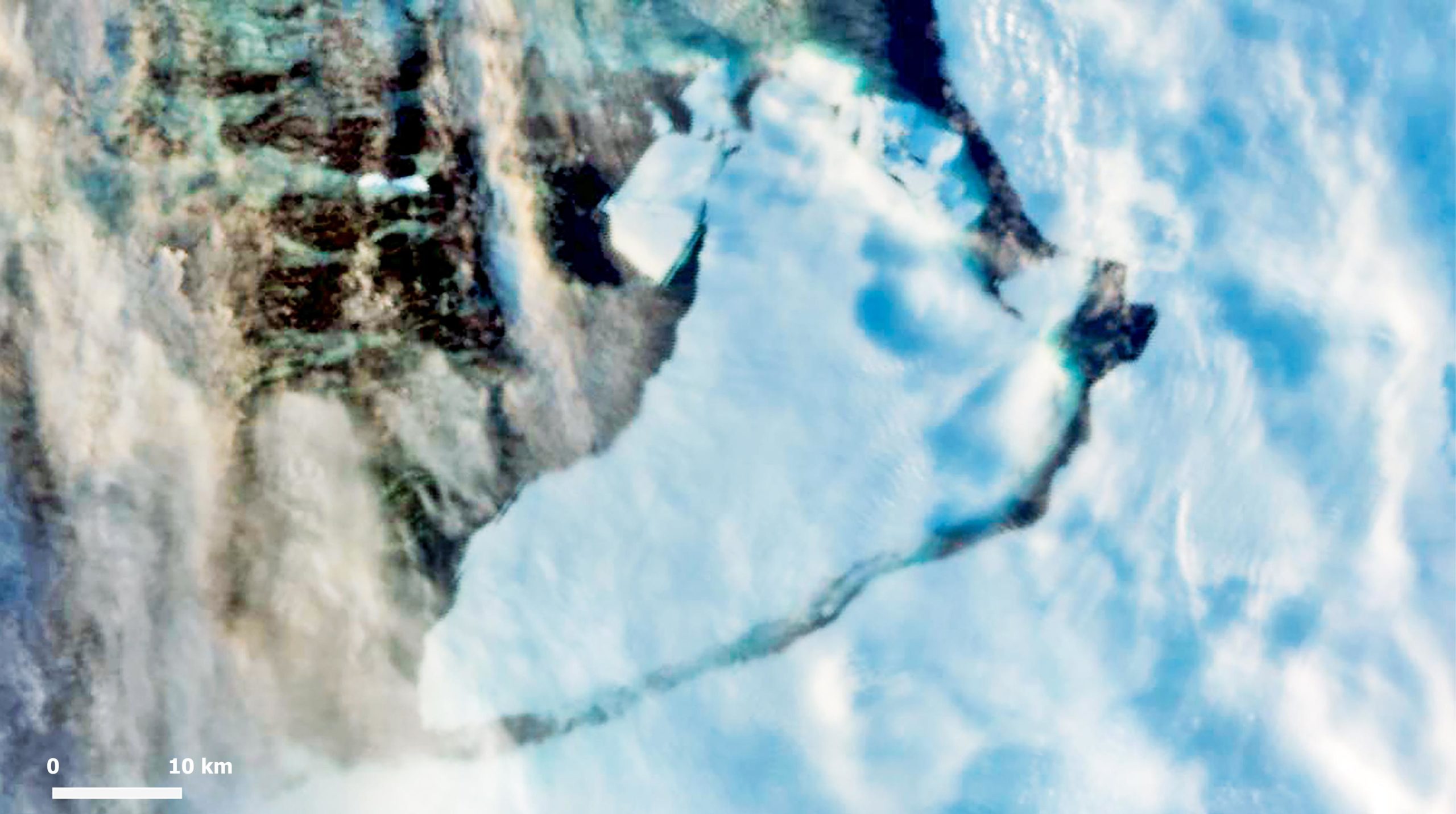 Iceberg A-74 as it appeared on March 3, 2021.  (Image: Copernicus/Sentinel-3/Antonio Vecoli)