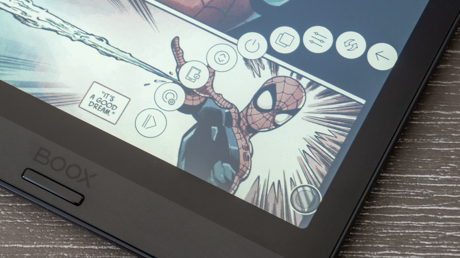 The Boox Nova 3 Colour's user interface is extremely customisable, but it lacks the polish of the UIs used by dedicated e-readers like the Kindle or Kobo. (Photo: Andrew Liszewski/Gizmodo)