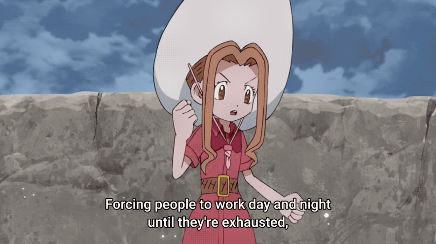 Mimi explaining why she can't abide by the Gotsumon's intolerable working conditions. (Gif: Toei)