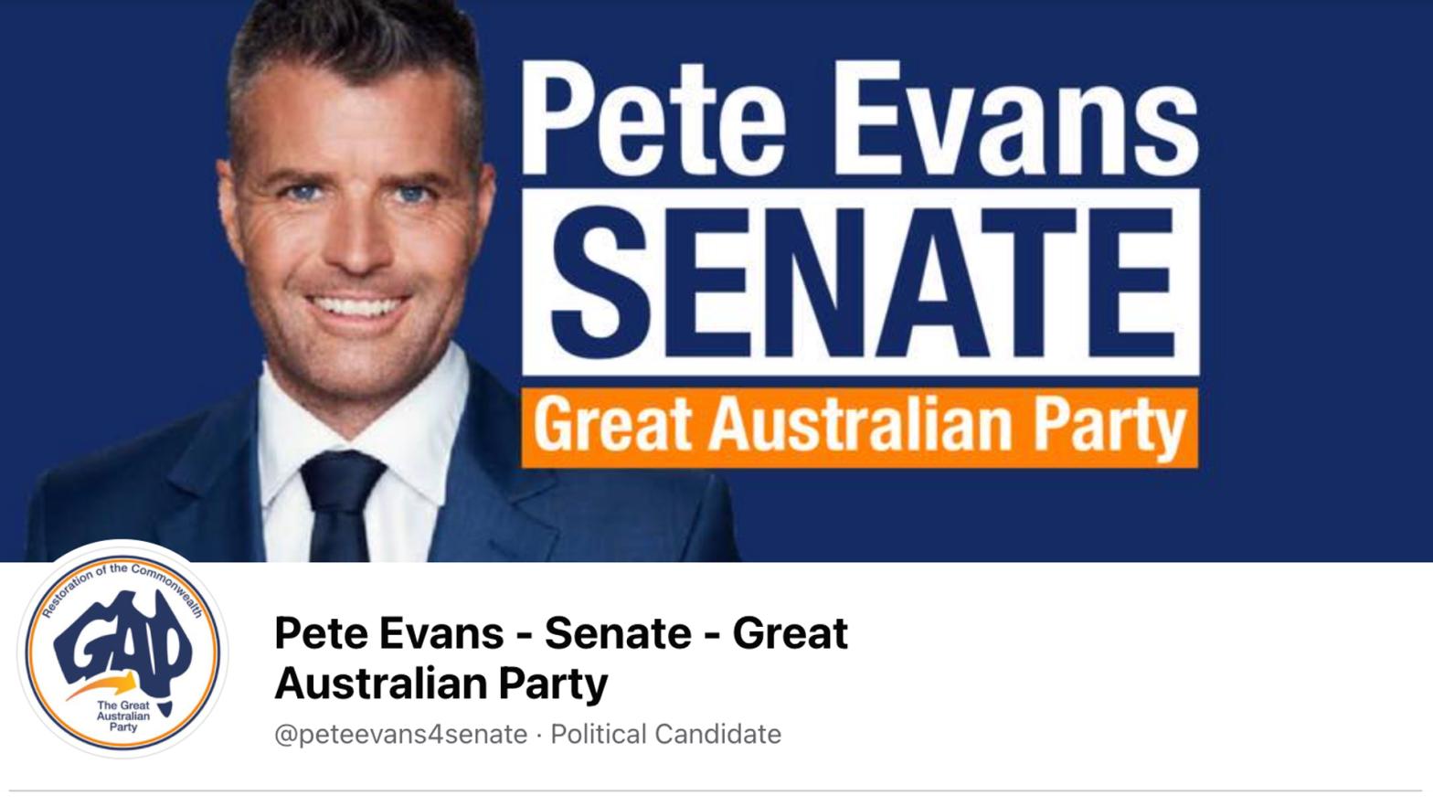 Pete Evans is back on Facebook with a political Page and the company says it doesn't break the rules