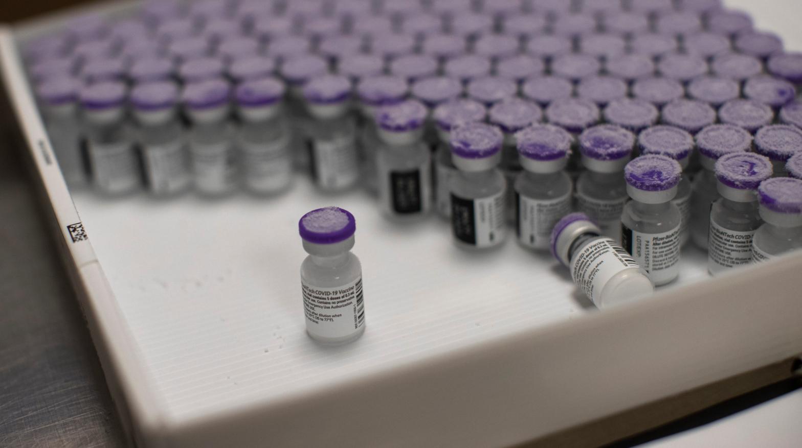 Frozen vials of the Pfizer/BioNTech vaccine being thawed out for use at a hospital in Belgium  (Photo: Francisco Seco, AP)