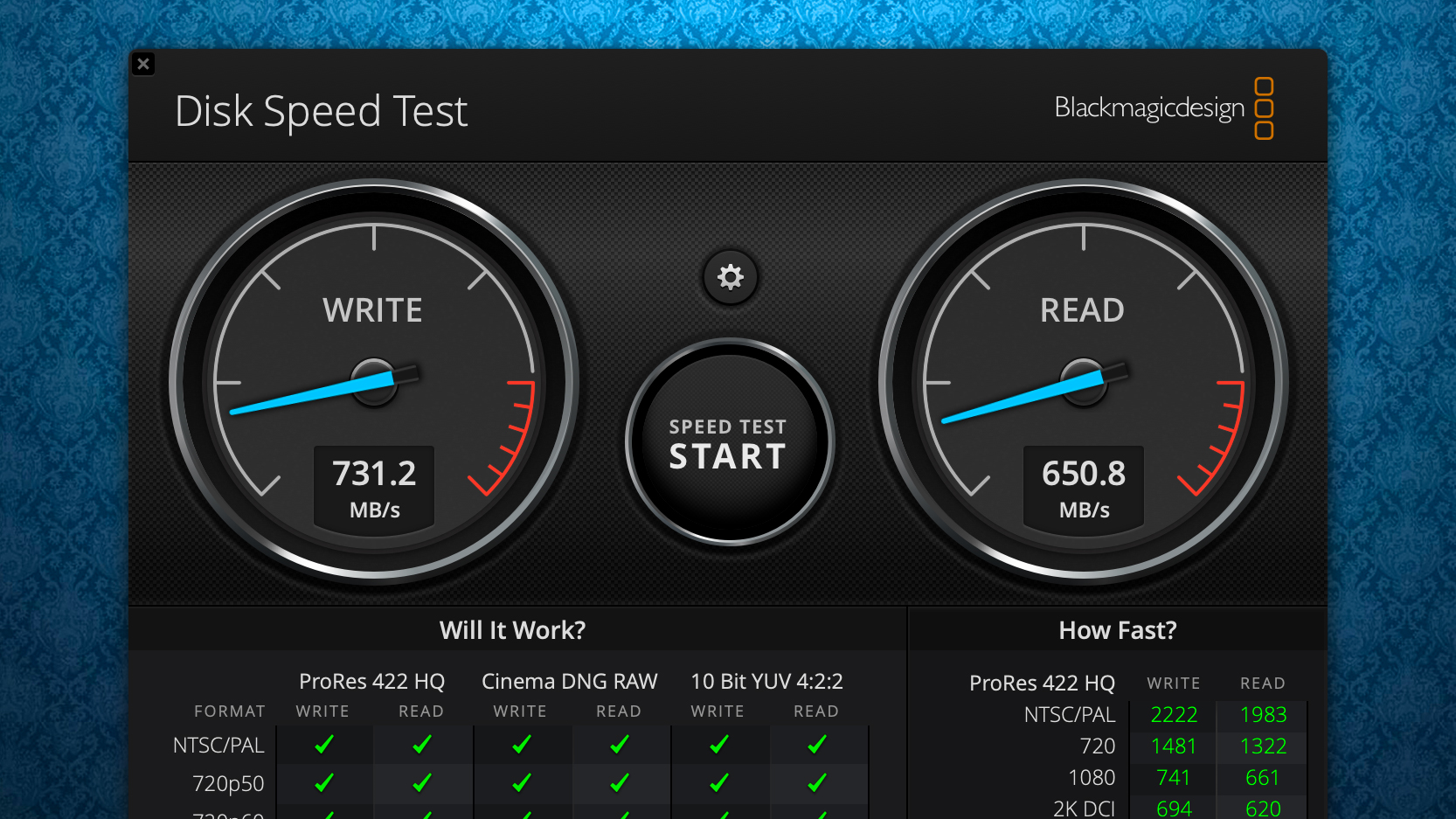We didn't quite hit 800 MB/s in our testing on a 2020 MacBook Pro. (Screenshot: Andrew Liszewski/Gizmodo)