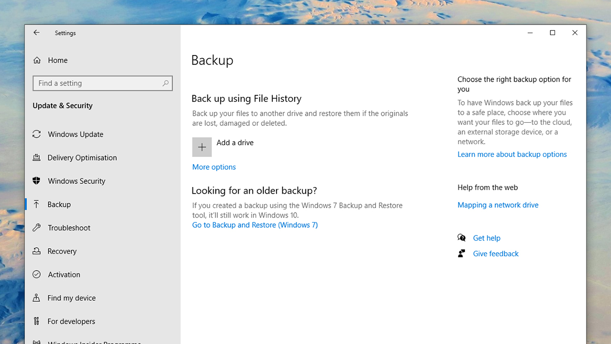 The built-in File History is one of your backup options on Windows. (Screenshot: Windows)