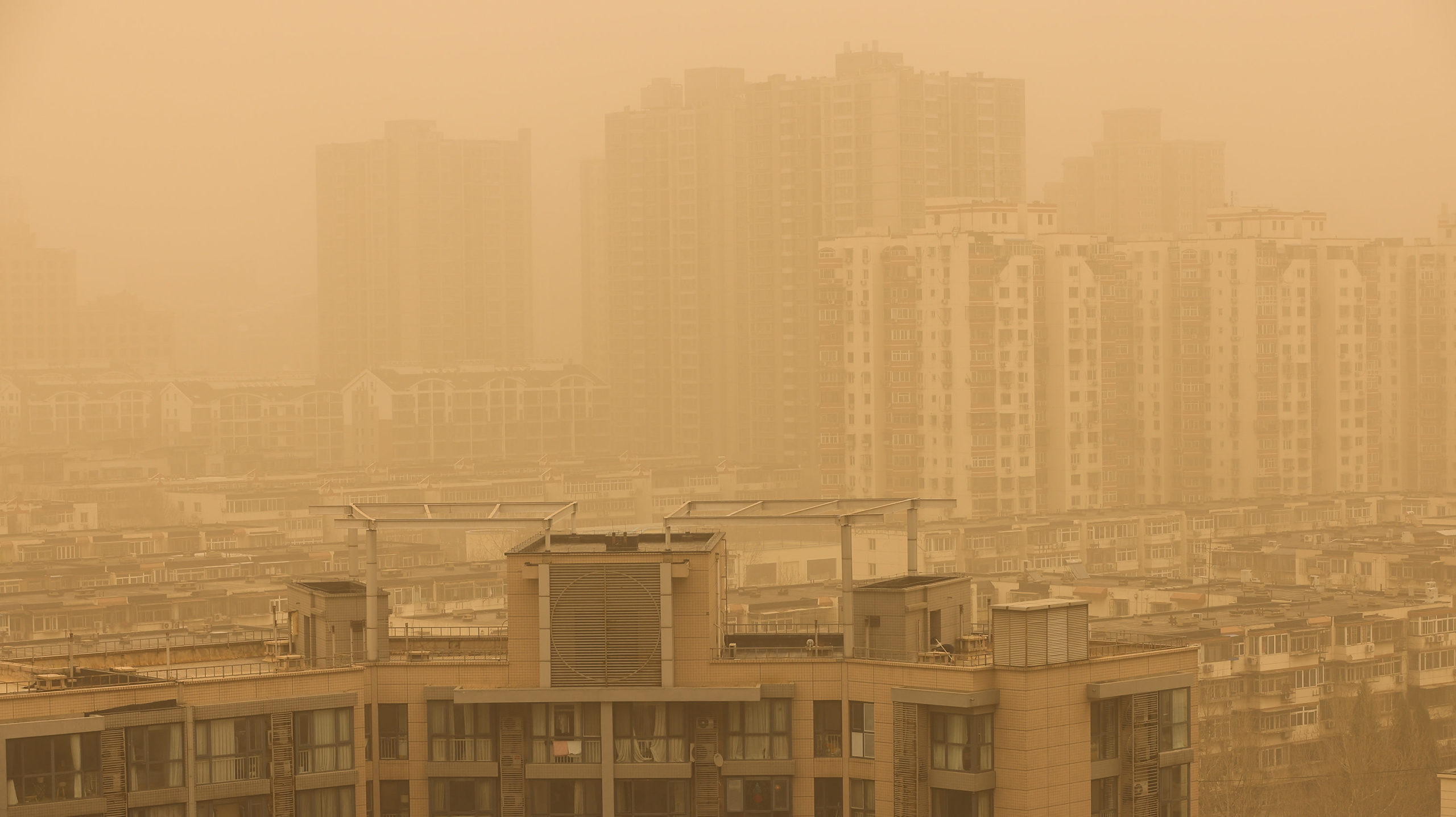 BEIJING, CHINA - MARCH 15: Buildings are seen during a sandstorm on March 15, 2021 in Beijing, China.  (Photo: Getty, Getty Images)