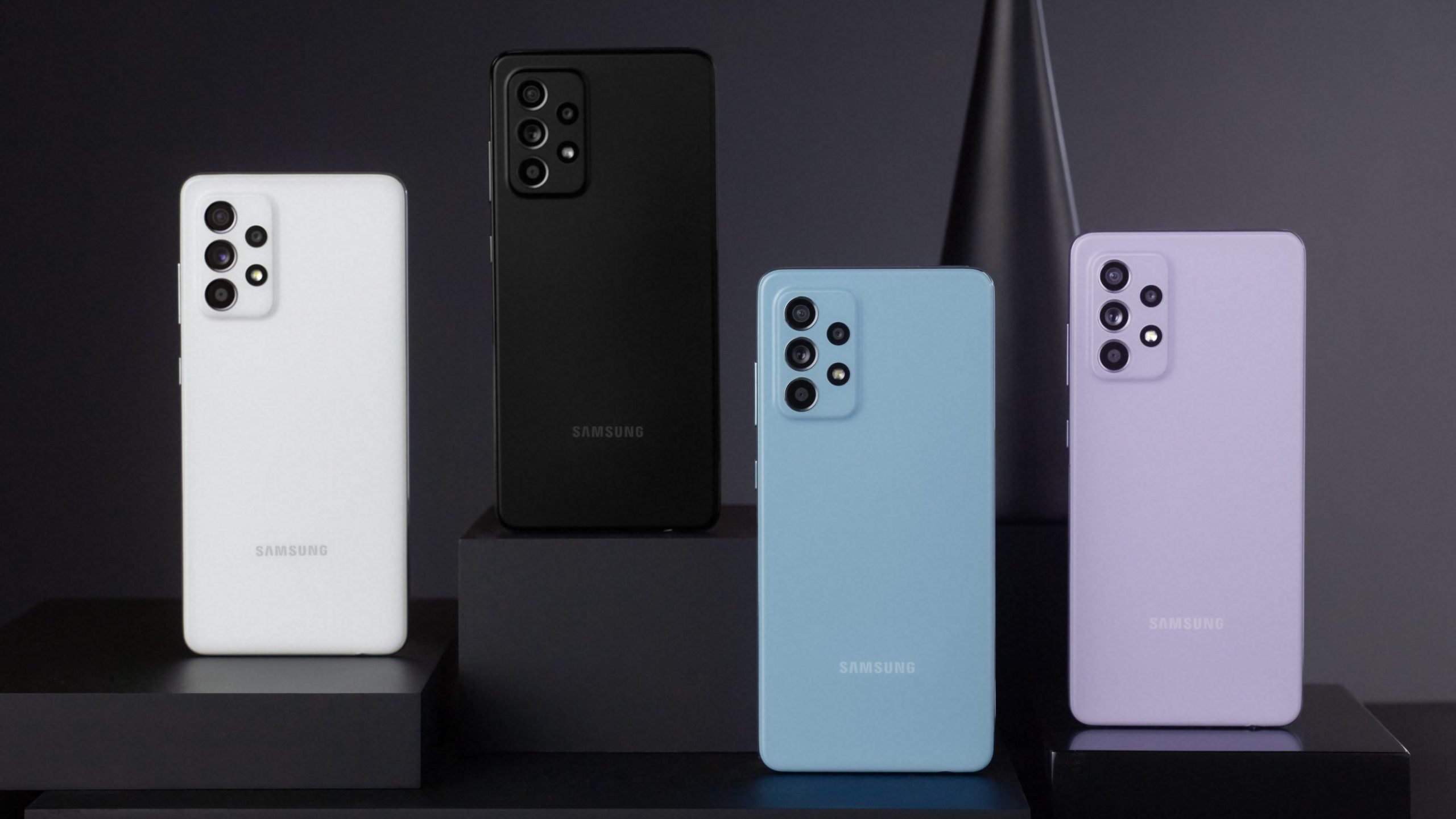 The names of the four colours Samsung is using on the new A-series are (wait for it): Awesome Violet, Awesome Blue, Awesome Black, and Awesome White. Awesome.  (Image: Samsung)