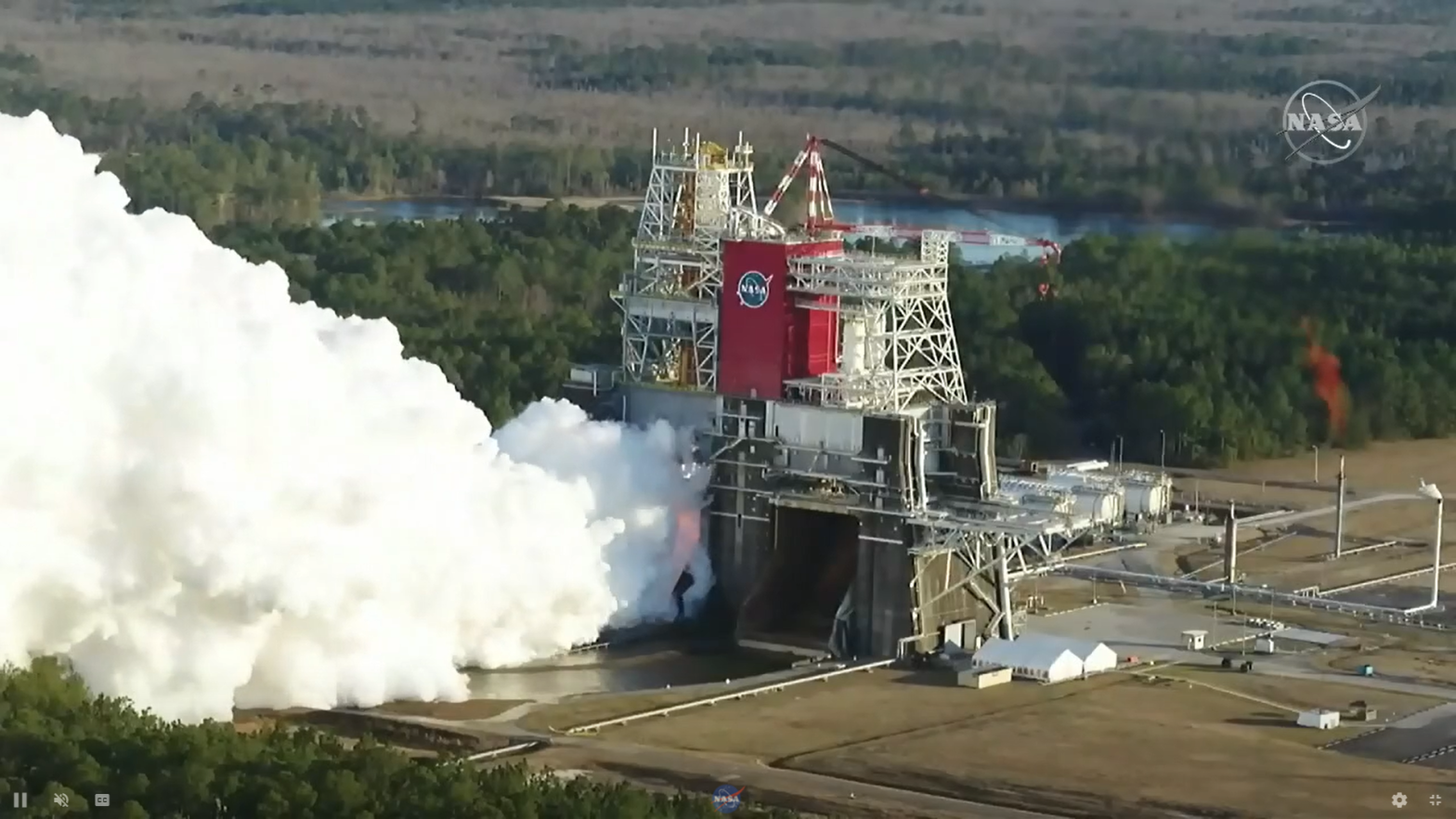 The hotfire test of the core stage, conducted on January 16 at NASA's Stennis Space Centre in Mississippi. (Image: NASA Television)