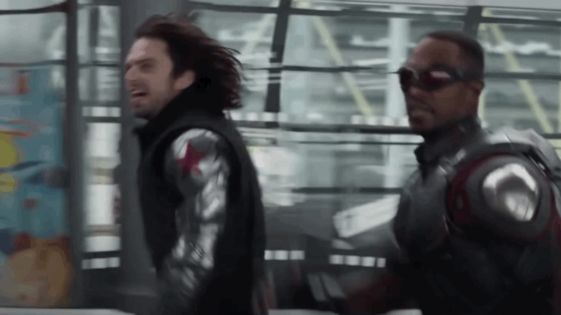 Sam and Bucky fighting a child. (Gif: Marvel)