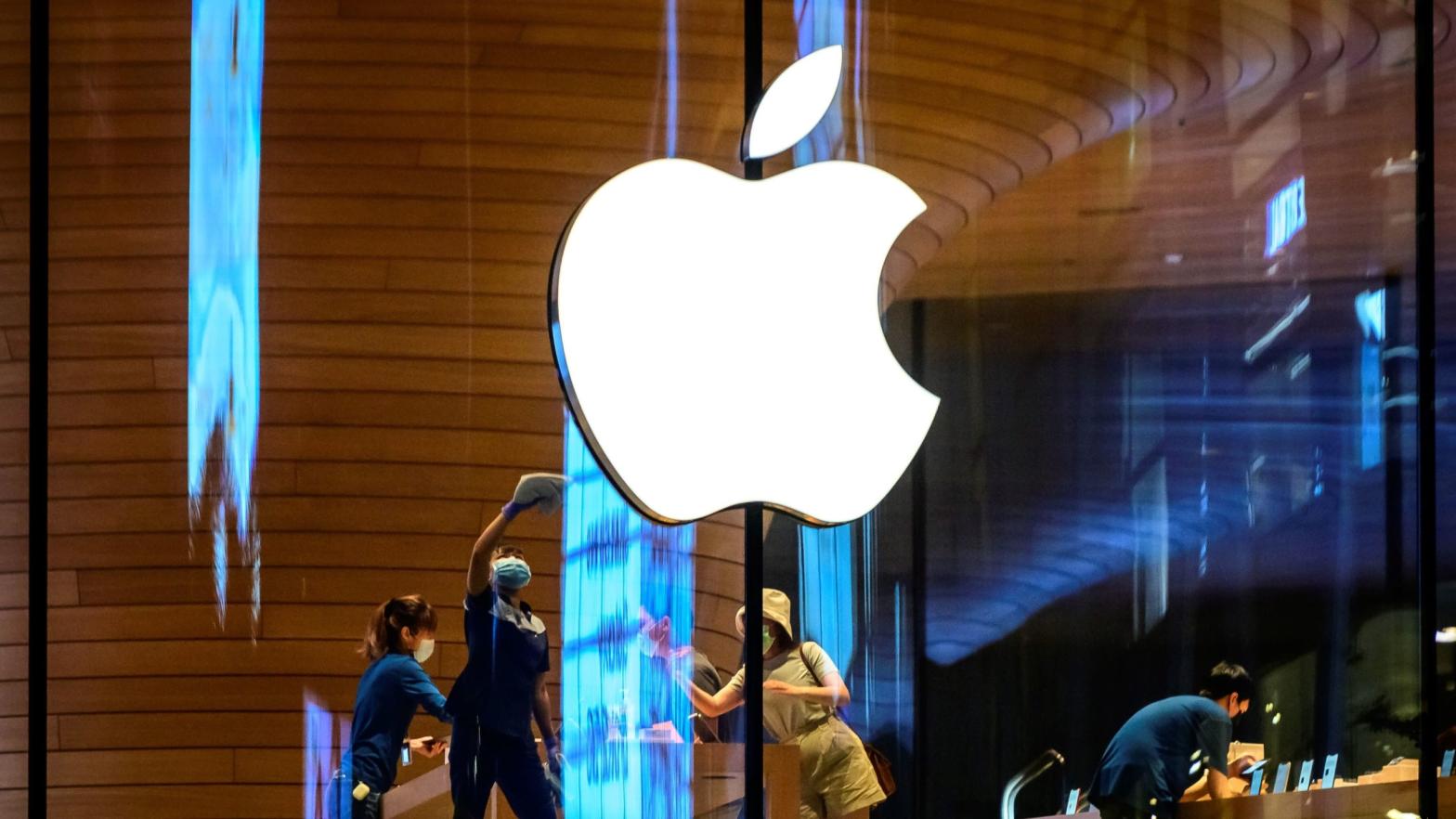 The Apple logo is seen on a window of the company's store in Bangkok on February 14, 2021.  (Photo: Mladen Antonov/AFP, Getty Images)