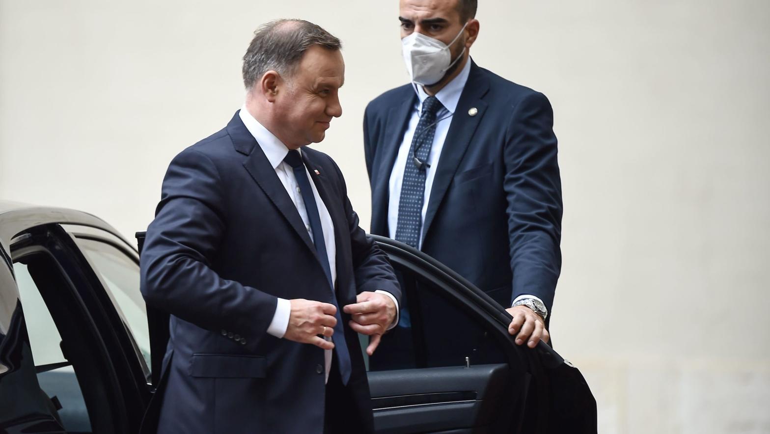 Poland's President Andrzej Duda, the moron in question, gets out of his car as he arrives at The Vatican on September 25, 2020. (Photo: Filippo Monteforte/AFP, Getty Images)