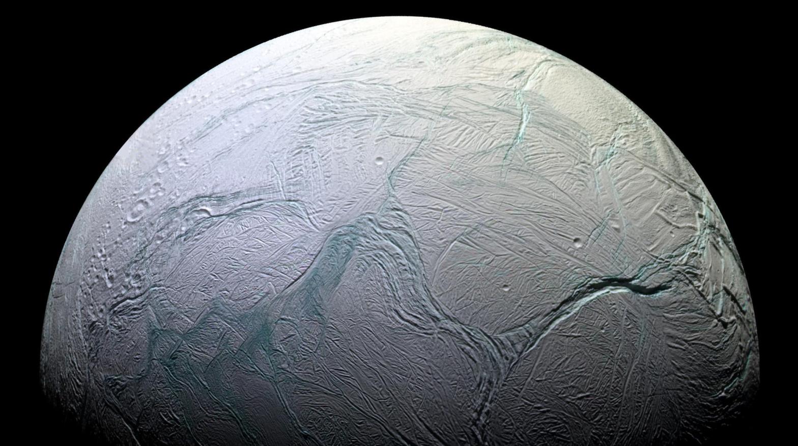 Saturn's moon Enceladus. (Image: NASA/JPL/Space Science Institute)