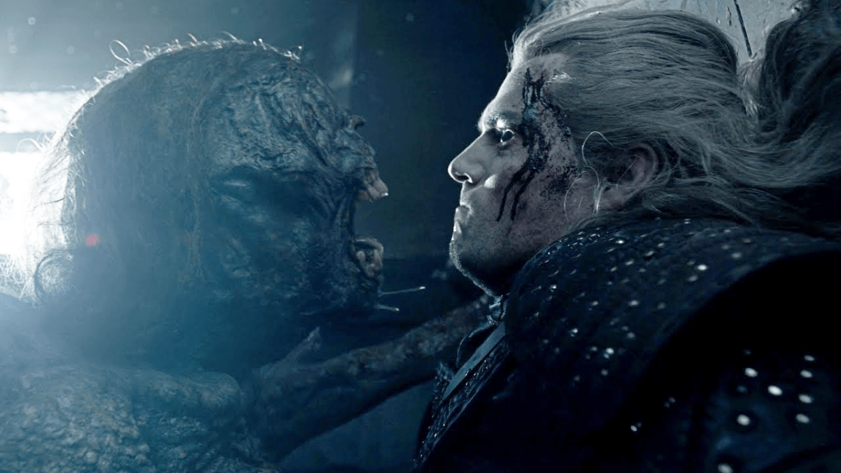 Pictured, left to right: A monster and Henry Cavill as Geralt. Not pictured: Laurence O'Fuarain. (Image: Netflix)