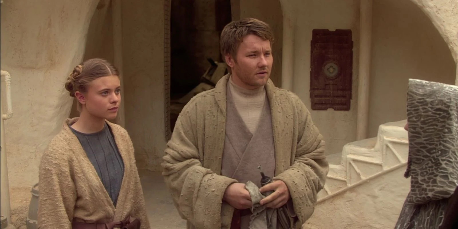 Both Joel Edgerton and Bonnie Piesse are back as Own and Beru Lars in the Obi-Wan TV series. (Image: Disney)
