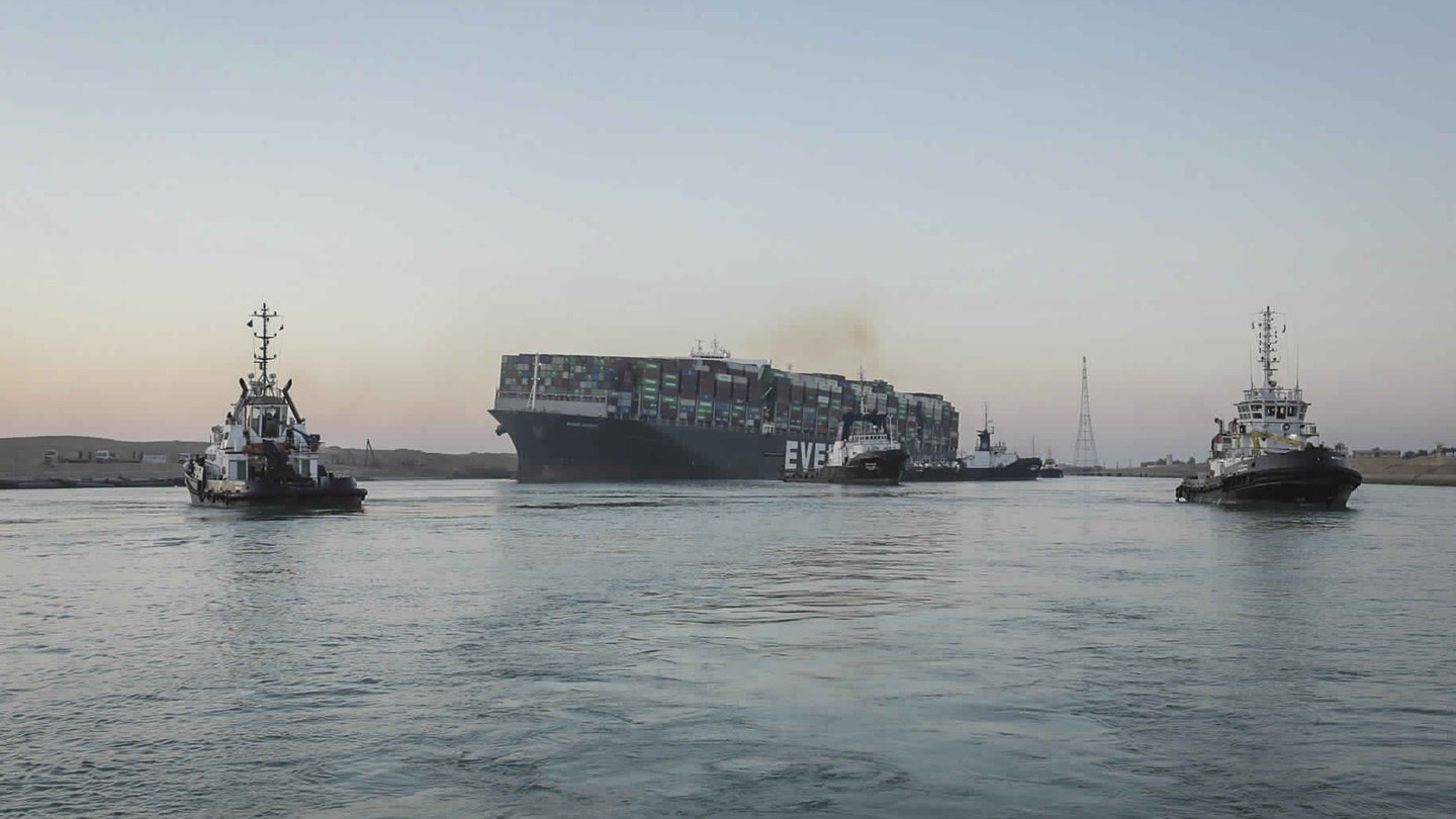 In this photo released by Suez Canal Authority, the Ever Given, a Panama-flagged cargo ship is pulled by tugboats, in the Suez Canal.  (Photo: Suez Canal Authority, AP)