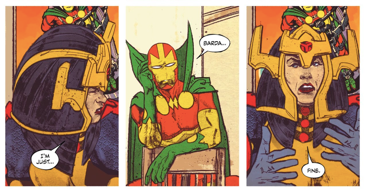 Big Barda and Mister Miracle dealing with some unwelcome guests. (Image: Mitch Gerads, Clayton Cowles/DC Comics)
