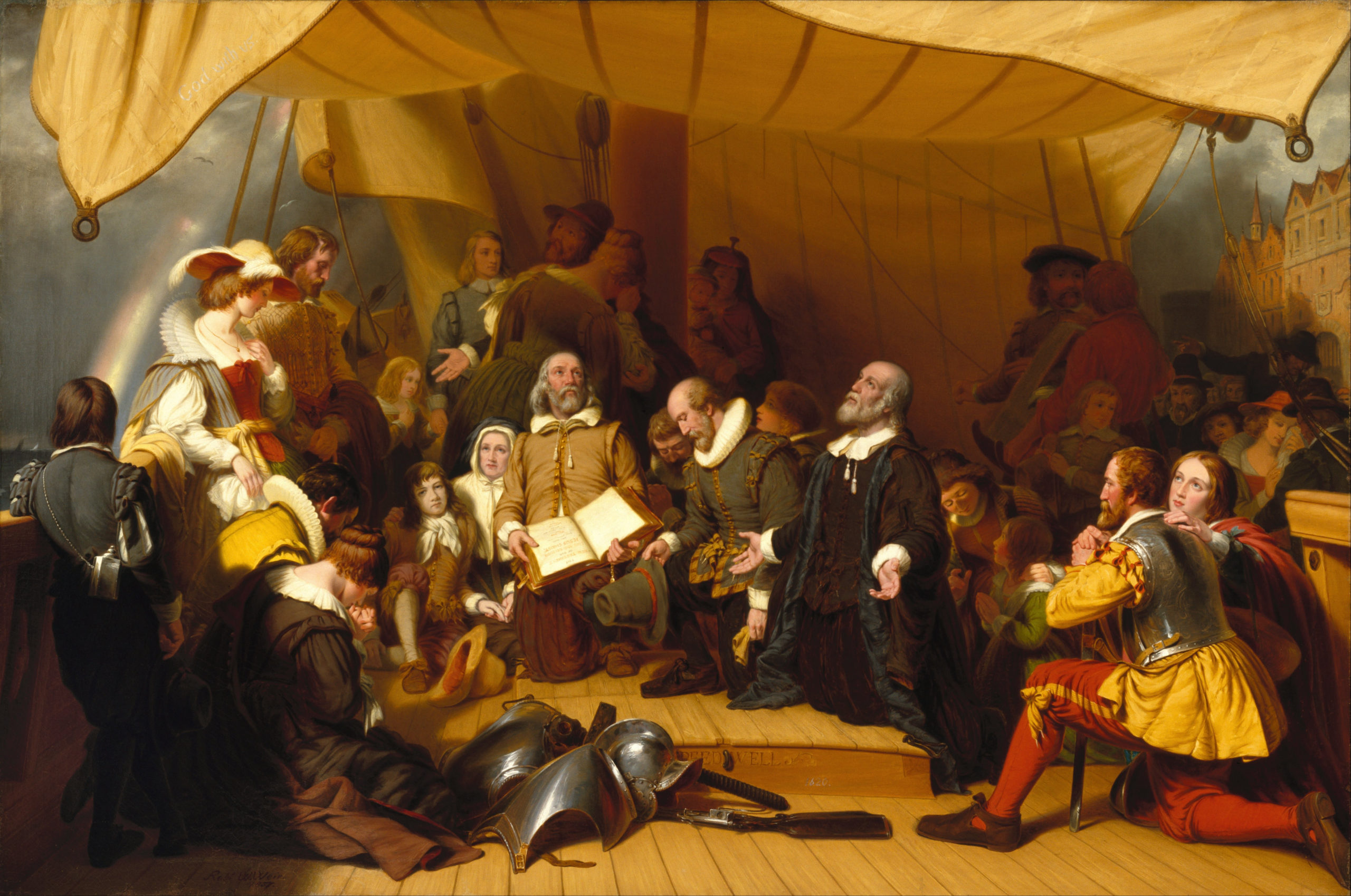 The Embarkation of the Pilgrims (1857), by American painter Robert Walter Weir. (Illustration: Public Domain, Brooklyn Museum, Fair Use)