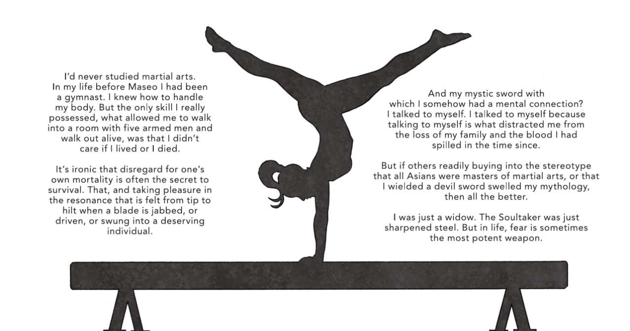 Katana as a gymnast. (Image: Giuseppe Camuncoli, Andrea Cucchi, José Villarrubia/DC Comics)