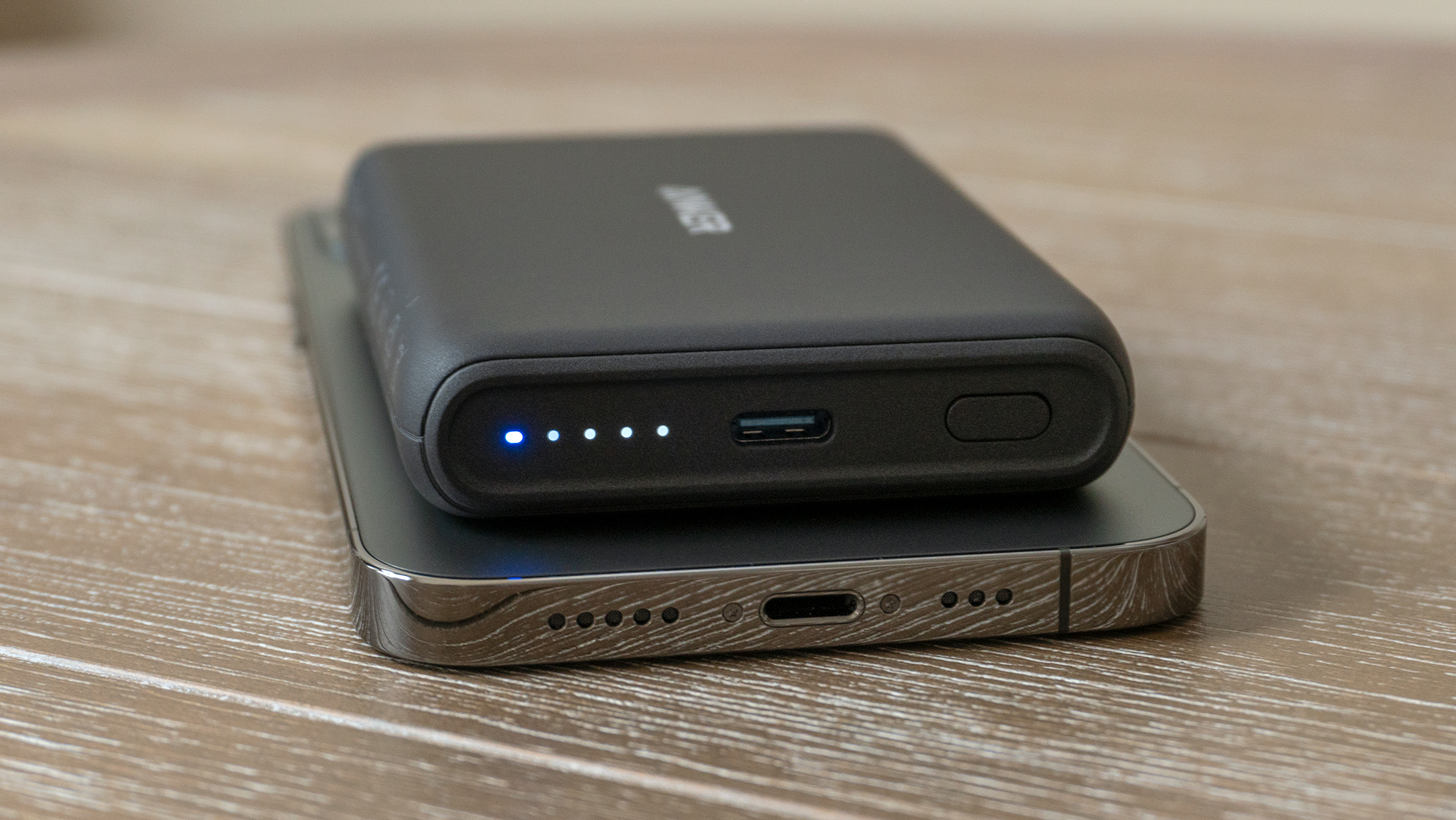 An included USB-C port is the only way to charge Anker's PowerCore Magnetic 5K, but it can also be used to charge other devices with a cable. (Photo: Andrew Liszewski/Gizmodo)