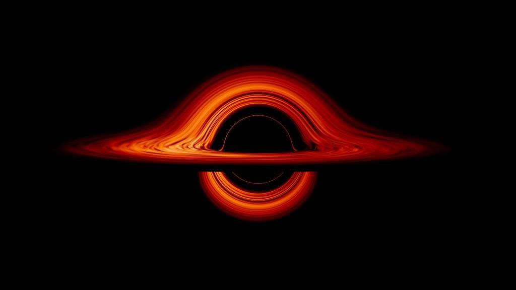 A simulated black hole and its accretion disk.  (Illustration: NASA’s Goddard Space Flight Centre/Jeremy Schnittman, Fair Use)