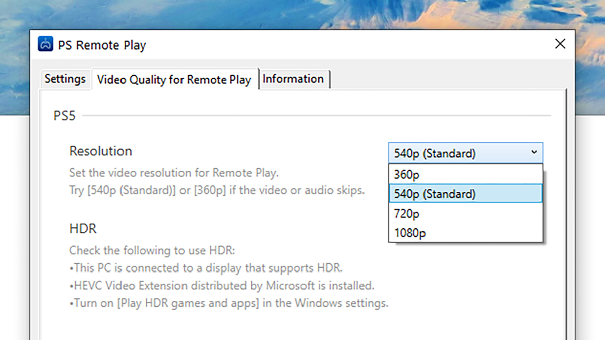 Video quality can be set manually. (Screenshot: Windows)