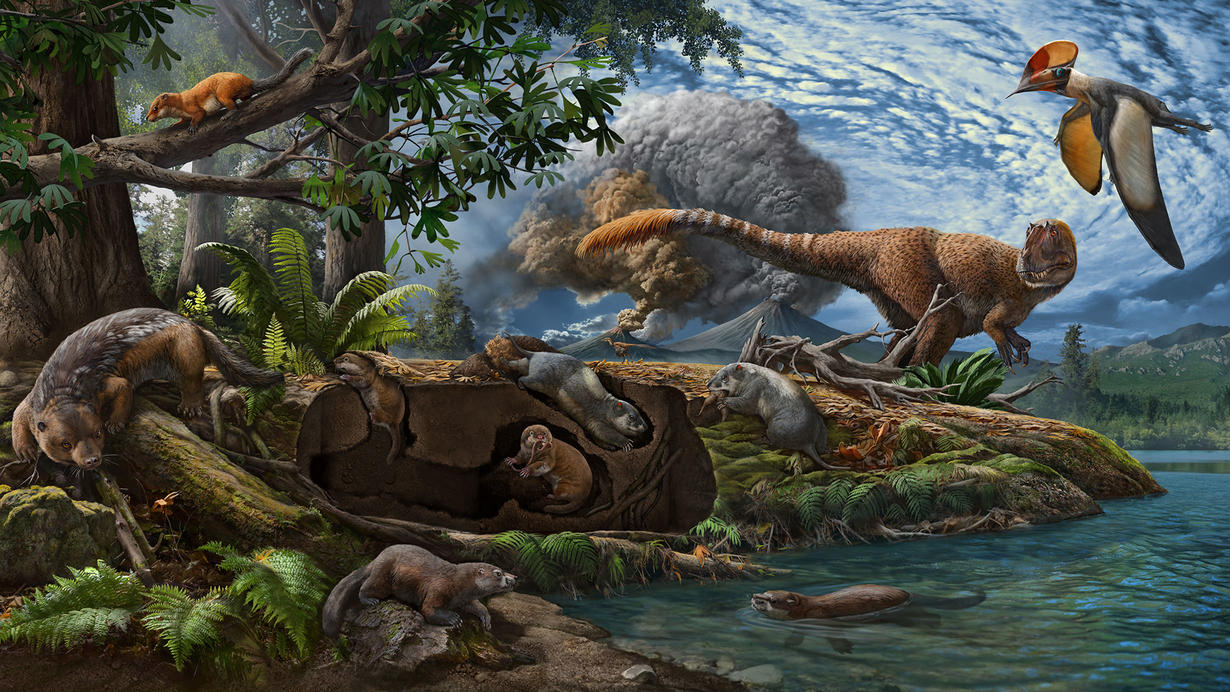 A paleoart illustration of Early Cretaceous life, including the little guys. (Illustration: © Chuang Zhao)