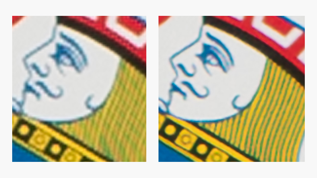 Bicubic resampling (left) versus Super Resolution (right), zoomed in. (Image: Adobe)