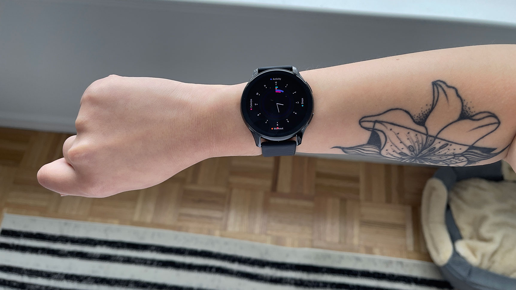 This is extremely far up my forearm compared to other smartwatches. At my actual wrist, it jiggles around too much to get a heart rate reading. (Photo: Victoria Song/Gizmodo)